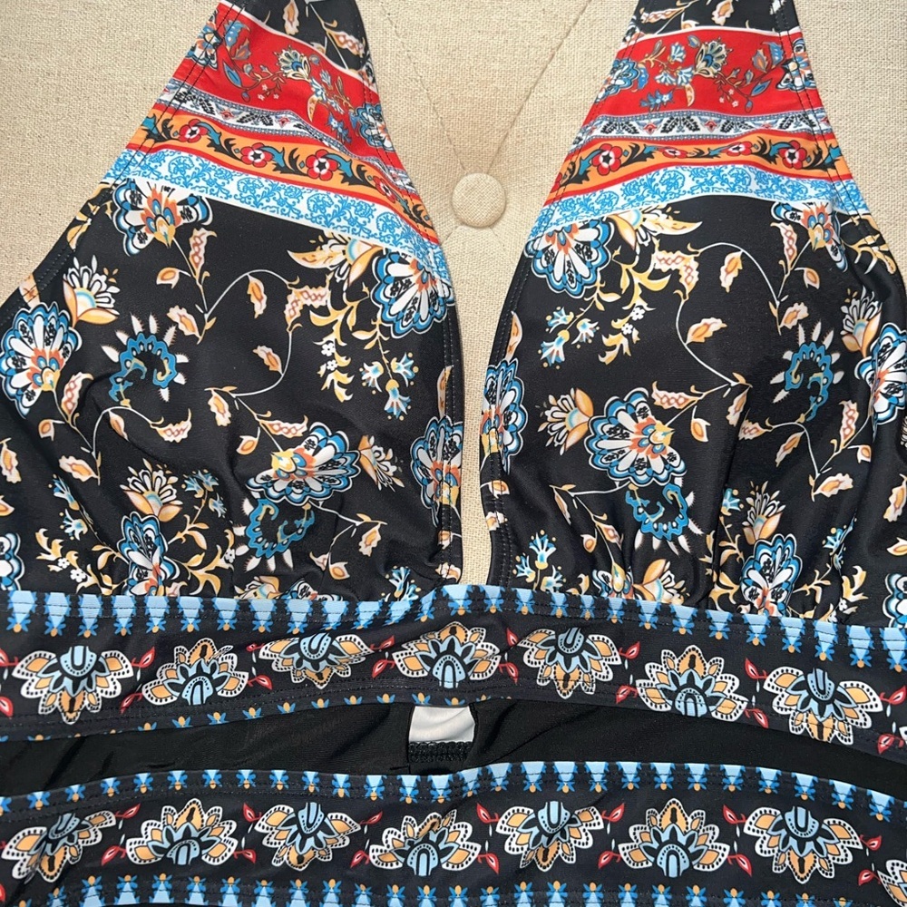 Floral Print Cut Out One Piece Swimsuit Summer Cruise Resort - Picture 6 of 9